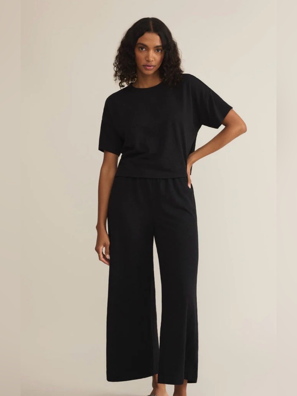 Z Supply Black Ribbed Wide-Leg Knit Pants and Top - Set
